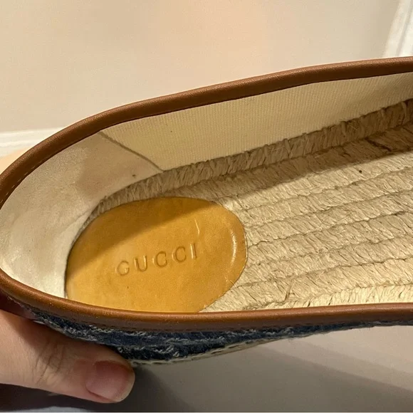 EUC Gucci Sz IT 39.5/US 8.5 GG Blue Denim Leather Espadrilles Flats Shoes Auth! - Picture 6 of 11